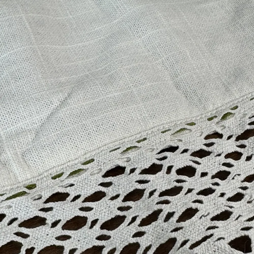 Vintage Style Off-White Linen Blend Valance Tier Curtain with Crochet Lace Trim